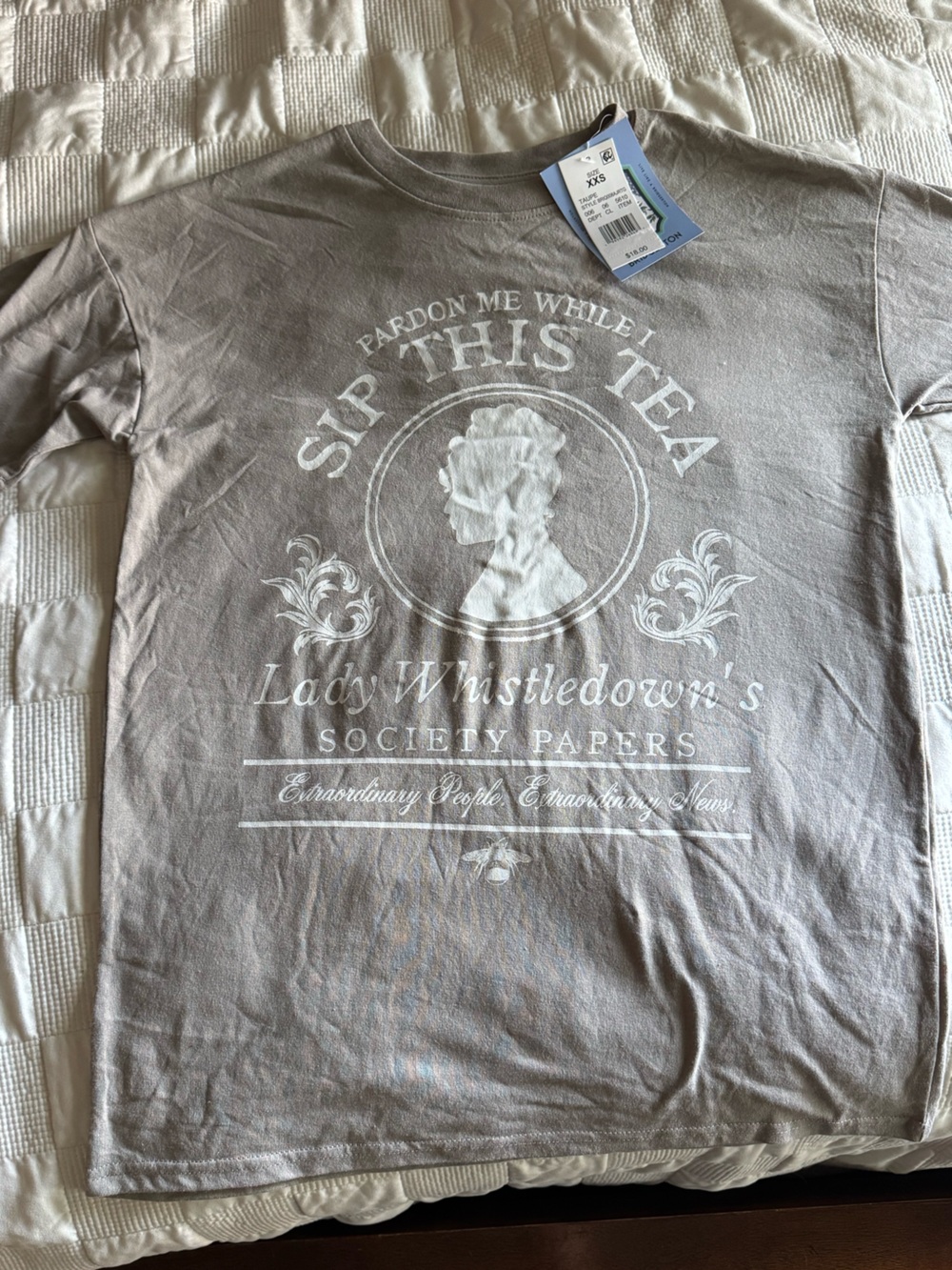 Lady Whistledown Gray T Shirt. XXS - Sip This Tea Graphic